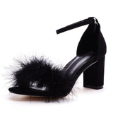 Cm Thick Heel Sandals Shallow Mouth With Feather Sandals Round Head Square Root Fashion Summer Sandals Large