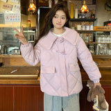 Advanced Feeling Super Good-Looking Cotton Jacket 2024 Winter Coat Female New Navy Collar Short Cotton-Padded Coat Plate Buckle Down Cotton-Padded Jacket-Outfit