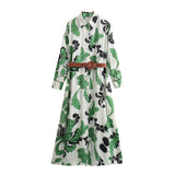 Spring Style Belt Printed Shirt Dress