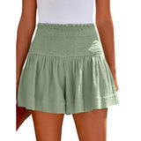 Color High Waist Pleating Casual Cotton