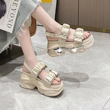Celebrity Ins Tidal Platform Platform Sandals Female Summer 2025 New Korean Version Of A Word Button Dew Toe Sports