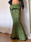 Green Lace Printed Trumpet Long Skirt- Outfit