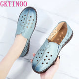2021 Summer Genuine Leather Vintage Loafers Shoes Women Lazy Slip-On Handmade Leather Breathable Hollow Soft Shoes