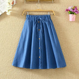 Waist Skirt Casual Striped Bow Denim Women Solid Color Long Skirt Female Elegant Big Hem Casual Button Jean