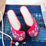 Zingj Summer National Wind Contrast Color Hot Diamond Embroidered Bag Toe Round Head Outside Wear Cool Slippers Women's