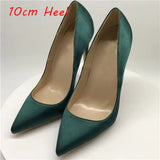 Green Silk Sexy Mature Woman Pumps Women Classics 12cm High Heel Pointed Toe Wedding Shoes BM003