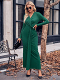 New 2025 Women's V-Neck Solid Color Kink Waist Long-Sleeved