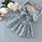 Girls Dress Summer Europe and America Toddler Kids Short Sleeve Floral Printed Cotton Clothing Princess