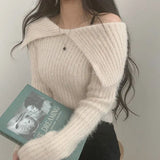 Solid Lapel Neck Fuzzy SweaterOutfit