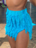 Summer Beach Style Mini Hip Skirts Women 2023 New Low Waist Ruffles Skinny Elastic Vacation Party Shorts