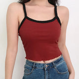 Summer New Fashion Contrast Color Tank Top Women Casual Fitness Clothing Off Shoulder Strapless Crop Top