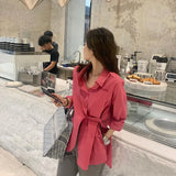 Women Korean Style Loose Long Sleeve Turn-down Collar Fashionable Stylish Female Blouses Autumn Chic Asymmetrical