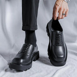Zingj Plus Size Leather Shoes 45 Korean Version Black Tide Shoes 46 Thick Platform Low Top Cake Business Leather Shoes