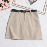 Real Shooting Gray Short Skirt Women's Summer Leisure High-Waisted Thin A-Body Skirt Anti-Walking Bag Hip Skirt With Belt