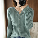 Zingj Long Sleeve Spring And Autumn New Round Collar Cardigan Women's Jacket Slim Soft Waxy Bottom Coat Thin Sweater-Outfit