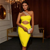 Bandage Dress Green One Shoulder With Diamond Bodycon Dresses 2022 New Women Sexy Cut Out Mini Club Party Dress