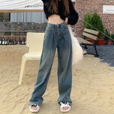 Pants Straight Jeans Vintage Clothes Blue Streetwear High Waist Washed Mom 2022 Fashion Trousers Baggy Denim