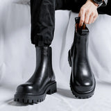 2025 New Black High Top Middle Cylinder British Wind Round Head Set Foot Men's Fashion Overalls Martin
