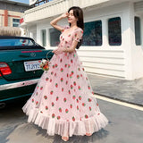 dress Sequined Embroidery Cascading Ruffle Maxi Dress Women summer V-neck Puff Sleeve Bow Pink Tulle Mesh Long