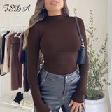 2021 Autumn Winter Casual Long Sleeve T Shirts Women Brown Basic Turtleneck Lady Black Crop Top Sexy