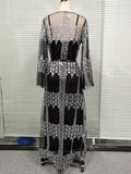 Women's Dress Yellow Sprinkled Gold Sequin Dress Elegant Slim Ladies Fashion Gauze Long Sleeve Dresses Tail Hem
