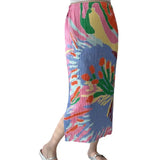 Folded New Frosted Dress Dress Fashion Retro Print Fork Medium Long Skirt