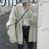 Zingj Korea East Gate Soft Waxy Pit Knitting Cardigan Women's Autumn Winter New Style With Lazy Wind V-Neck Sweater Coat-Outfit