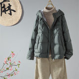 Autumn And Winter New Korean Version Loose White Duck Velvet Hooded Down Jacket Female Casual Fashion Warm Long Sleeve Short Coat-Outfit