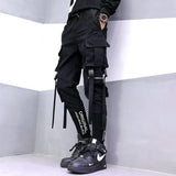 Leg Embroidery Overalls Men's New Dark Trend Big Pocket Ribbon Loose Feet Harlan Pants
