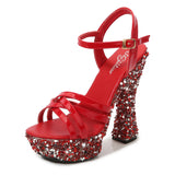 Zingj Korean Version Of The New Water Diamond Heel Summer New Ultra High Heel Open-Toe Sandal Women Hate Sky
