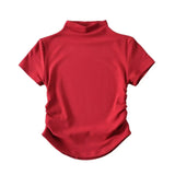 Zingj Fashion Women's Wear Pure Style Spicy Girls Small High-Necked Short-Sleeved T-Shirt Temperament Slim Short Style Navel High-Waist