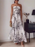 Print Halter Long Dress Women Off Shoulder Corset Dress Woman Backless Sexy Summer Dresses Elegant Party Dresses For