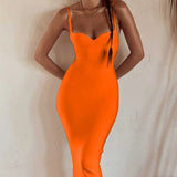 Bandage Dress Summer Women Sexy Strap Backless Bodycon Dress 2022 Female Orange Midi Evening Club Party Dresses