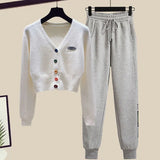 Zingj Summer Fashion Suit Female Net Red New Short Sweater Sweater With Sweatpants Casual Two Sets-Outfit