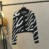 cardigan women's spring and autumn 2021 new high-waist short coat jacket sweater with zebra