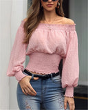 Off Shoulder Autumn Chiffon Shirts Top Lady Women Long Sleeve Shirt Slim Casual Solid White