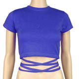 Summer Women Black Short T-Shirts Sexy Crop Tops Short Sleeve Bandage Tee Tops Female Shirts Fashion Woman