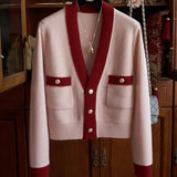 spring and autumn new fashion casual western knitted cardigan v-neck sweater jacket women's all-match