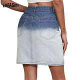 Denim Plus Size Skirt Spring Zipper Slim Gradient Ladies Skirt High Waist Short Skirt Summer Gothic Club Large Jean