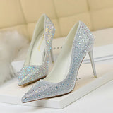 Zingj Korean Version Of Fashion Banquet Women's Shoes Thin Heel Shallow Mouth Pointed Head Sexy Show Thin Water Diamond Color Diamond High Heel Single
