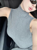 High Collar Backless Maxi Dress Women Sleeveless Slim Fit Pleated Robes 2024 Spring Fashion Female Party Evening