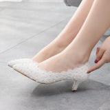 5 Cm Lace Heel High Heel Heel Heel Mid-Heeled Wedding Shoes Pointed Bridesmaid Shoes Annual Photo