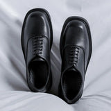 Zingj Plus Size Leather Shoes 45 Korean Version Black Tide Shoes 46 Thick Platform Low Top Cake Business Leather Shoes