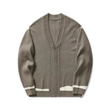 And Winter Wearing Black Ash Splicing Colliding College Style Cardigan Sweater Over The Couple Niche Oversize Knitwear