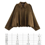 Women's 2025 New Bat Sleeve Loose-Fitting Velvet Bomber Jacket