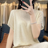 Zingj Line Of Clothing Worsted Short Sleeve Female Round Collar Loose Thin Bat Sleeve Vest Shirt Hollow Out Outside The Hair-Outfit