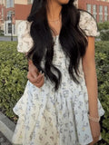 Puff Sleeve Floral Corset Mini Dress-Outfit