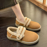 Zingj Cotton Shoes Women 2023 Winter New Casual Round Head Warm Flat Shoes One Foot Pedal Plus Velvet Loafers-Outfit