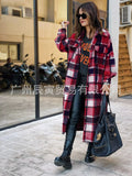 INS Autumn And Winter Long Windbreaker Side Slit Lapel Slim Women's Wool Plaid Coat-Outfit