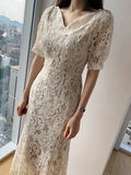 Kong Style Elegant Temperament V-Neck Long Lace Fishtail Dress Women's New